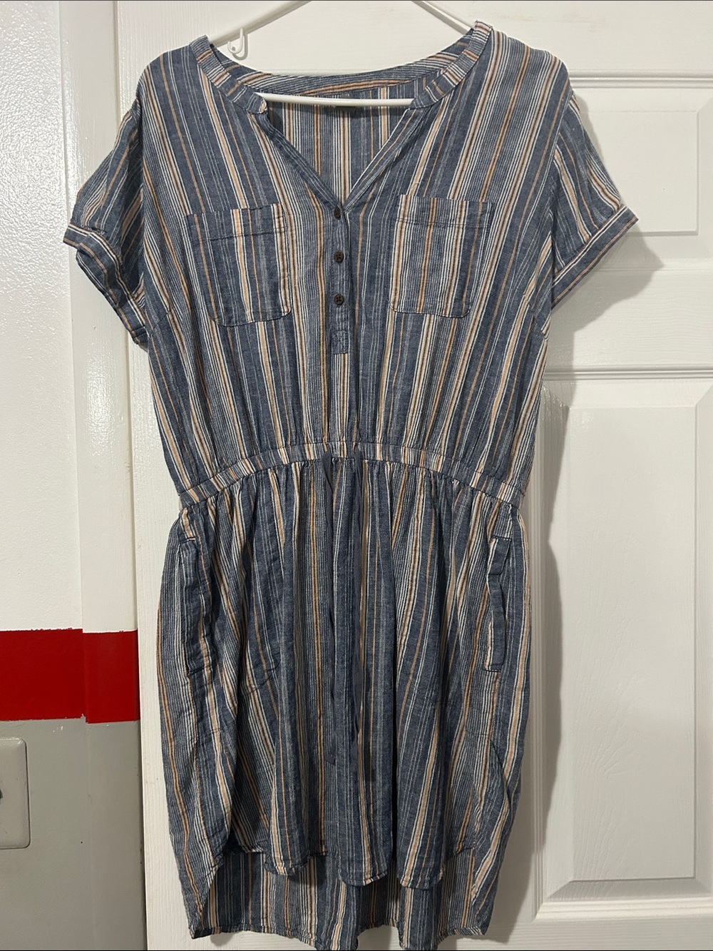 Falls Creek Navy and Cream Vertical Stripe Midi Dress